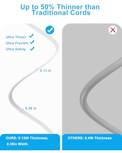Rootoma Flat Extension Cord 15 Ft Behind Furniture-Ultra Slim Cord Under Carpet, Rug thumb #2