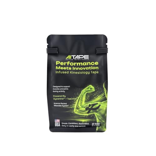 Image of AI Performance Kinesiology Tape - Athletic Support Tape with TeaCrine, Dynamine & Rhodiola | Performance, Focus & Recovery Support for Training, Running & Fitness - 20 Strips