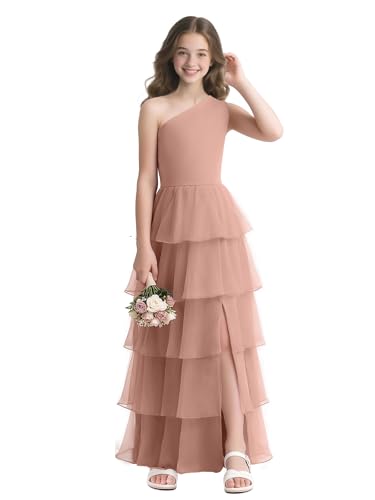 Junior Bridesmaid Dress High Slit Flower Girl Dresses Tiered Girls Wedding Guest Dress One Shoulder Teens Formal Party3