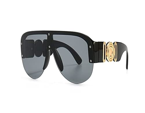 QXAGYUMB Luxury sunglasses for women's fashion, oversized half frame, men's sunglasses, flat top, retro sun visors(Black Gray)