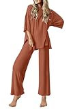 Ekouaer Lounge Sets for Women Short Sleeve Tops and Long Pants Soft Comfy Pajamas Set 2 Piece Outfits,Camel,L