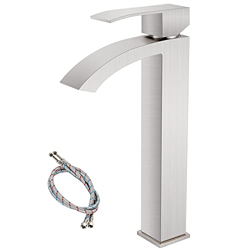 🛒 Crazy Deals Brushed Nickel Bathroom Sink Faucet SUS304 Stainless Steel Tall Body Curved Spout Vessel Bowl Tap Single Handle 1 Hole Lavatory Vanity Mixer Bar Tap Deck Mount