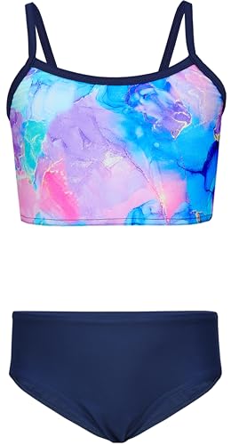 Aquarti Conjunto de Bikini para Niñas Bustier Bikini Breve Traje de Baño de Dos Piezas, 038B Tie Dye Azul Oscuro/Morado/Rosa, 152