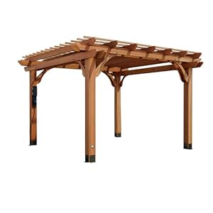 Backyard Discovery Beaumont 12 x 12 Traditional Cedar Wood Pergola Kit with Trellis Roof All Season Durability High Wind Rating PowerPort Shade for Outdoor Patio Deck Garden and Entertaining