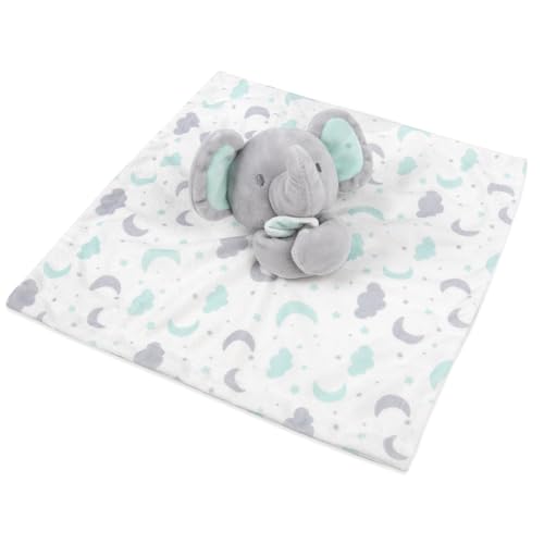 Image of Baby Essentials Minky Animal Snuggler Lovey Blanket for Kids, Babies, Boys, Girls, Gender Neutral Security Blanket with Stuffed Animal (Moonlight Elephant)