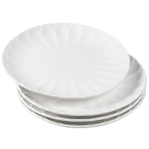Lot de 4 assiettes rondes en porcelaine de 19 cm, assiettes rondes de 7,5", assiettes en céramique, assiettes à pizza, assiettes de service pour salade, viande, fruits, blanc Cover