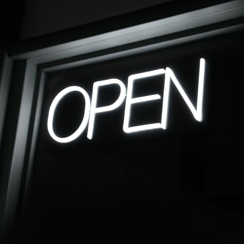 Image of 32 Inch White Minimalist LED Neon Open Sign for Business Storefront Window Glass Door Retail Shop Store Bar Salon Restaurant (12V /2A)