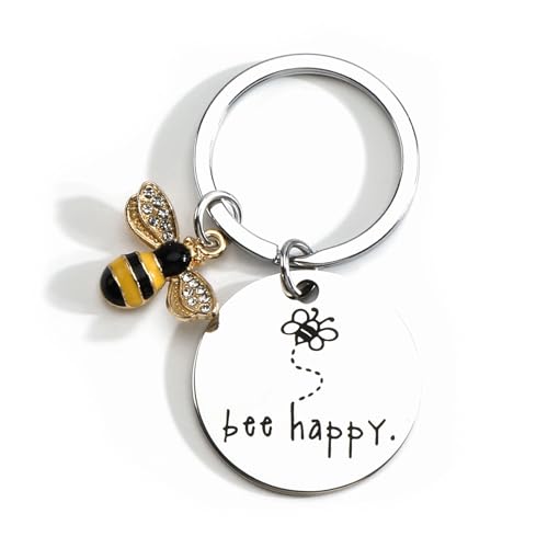 Tranbath Personalized Bee Keychain, Cute Creative Stainless Steel Round Tag with Honey Pendant, Perfect Best Friend Gift, Aunt Gift, Mom Gift, Birthday Gift for Women, Festival, Special Occasions