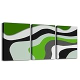 Erosebridal 3 Panel Lime Green and Gray Framed Canvas Prints for Living Room Bedroom Bathroom,Modern Canvas Wall Art,Geometric Swirls Pattern Wall Decor Farmhouse Room Decor,12x16