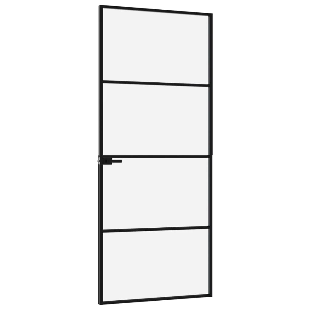 Drzwi wewnętrzne czarne 76 x 201,5 cm szkło hartowane i aluminiumSprzęt Materiały budowlane Drzwi Drzwi domowe