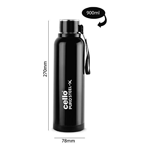 Cello-Puro-Steel-X-Benz-Stainless-Steel-Water-Bottle-with-Inner-Steel-and-Outer-Plastic-900-ml-Black Cello Puro Steel-X Benz Stainless Steel Water Bottle with Inner Steel and Outer Plastic , 900 ml (Black)
