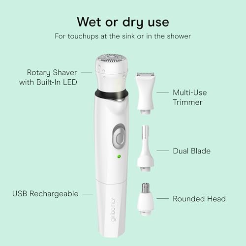 Image of Conair Girlbomb All-in-One Face and Body Trimmer | Rechargeable Wet /Dry Shaver with 4 Attachments for Face, Nose, Brows, and Body, White, GBLT86L