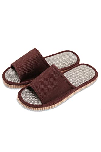 HITOFUSHI スリッパ 室内 ルームシューズ リネン 超軽量 クッション性 静音 オールシーズン EVA 亜麻 家族 カップル 来客用 おうち時間 (ブラウン, large)