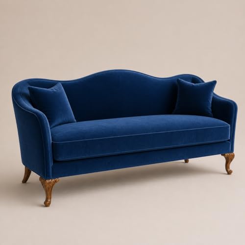 Image of Chaise Lounge Royal Carving Sofa Design Golden Polished and Leatherette Cover (Blue)