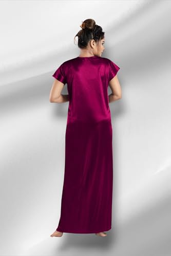 Image of Women's Satin Nighty Gown - Soft & Comfortable Sleepwear, Elegant Long Night Dress with Lace Trim, Luxury Nightwear for Women, Bridal & Honeymoon Loungewear