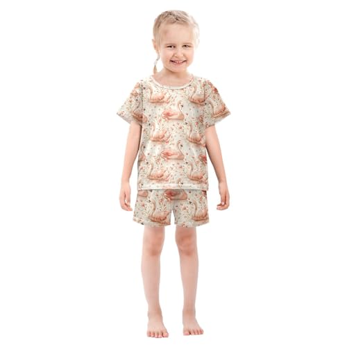 ALAZA Watercolor Cute Swan Pajamas Short Sleeve 2 Piece Sleepwear Top and Bottom Pajama Set Unisex3
