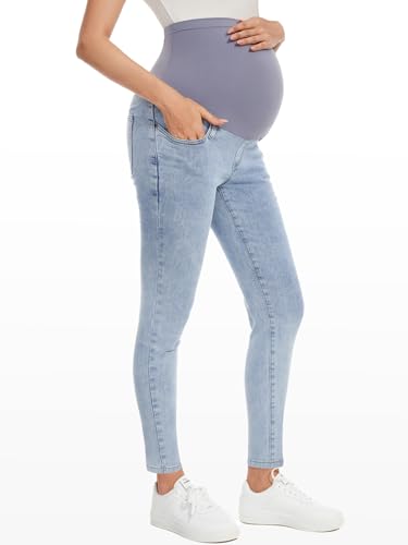 Image of PACBREEZE Women's Maternity Jeans Over Belly Skinny Stretchy Denim Pants Comfy Slim Pregnancy Pants