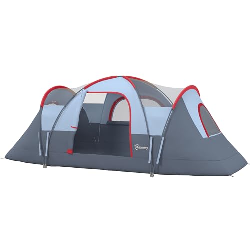 Outsunny 5-6 Person Outdoor Camping Tent, Family Tent with Lighting Hook, Carry Bag for Camping, Hiking, Travelling, Grey