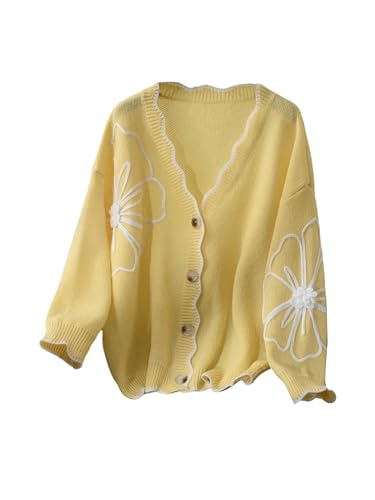 Verdusa Women's Plus Size Floral Cardigan Sweaters Button Front Knit Outerwear Autumn Outfits