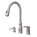 Hotis 3 Hole Kitchen Sink Faucet with Pull Down Sprayer Soap Dispenser Stainless Steel Single Handle Kitchen Faucet, Brushed Nickel