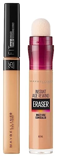 Image of Maybelline New York Instant Age Rewind Concealer, Medium, 6g and Maybelline New York Fit Me Concealer, 25 Medium, 6.8ml