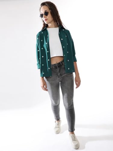 Image of High Star Women Embroidered Oversized Spread Collar Long Sleeves Shirts