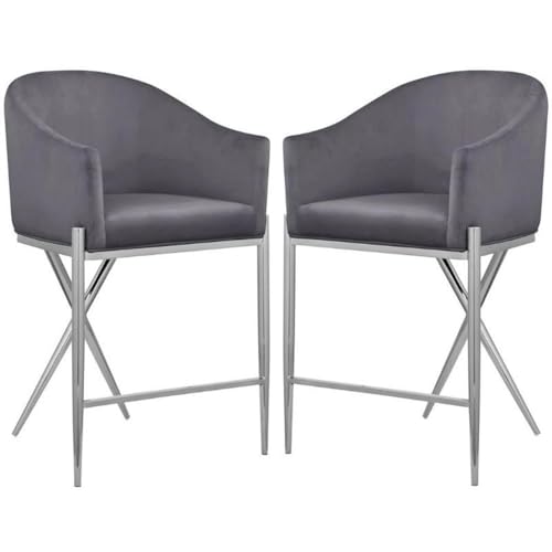 Home Square Gray Velvet Counter Stool with Chrome Metal Legs