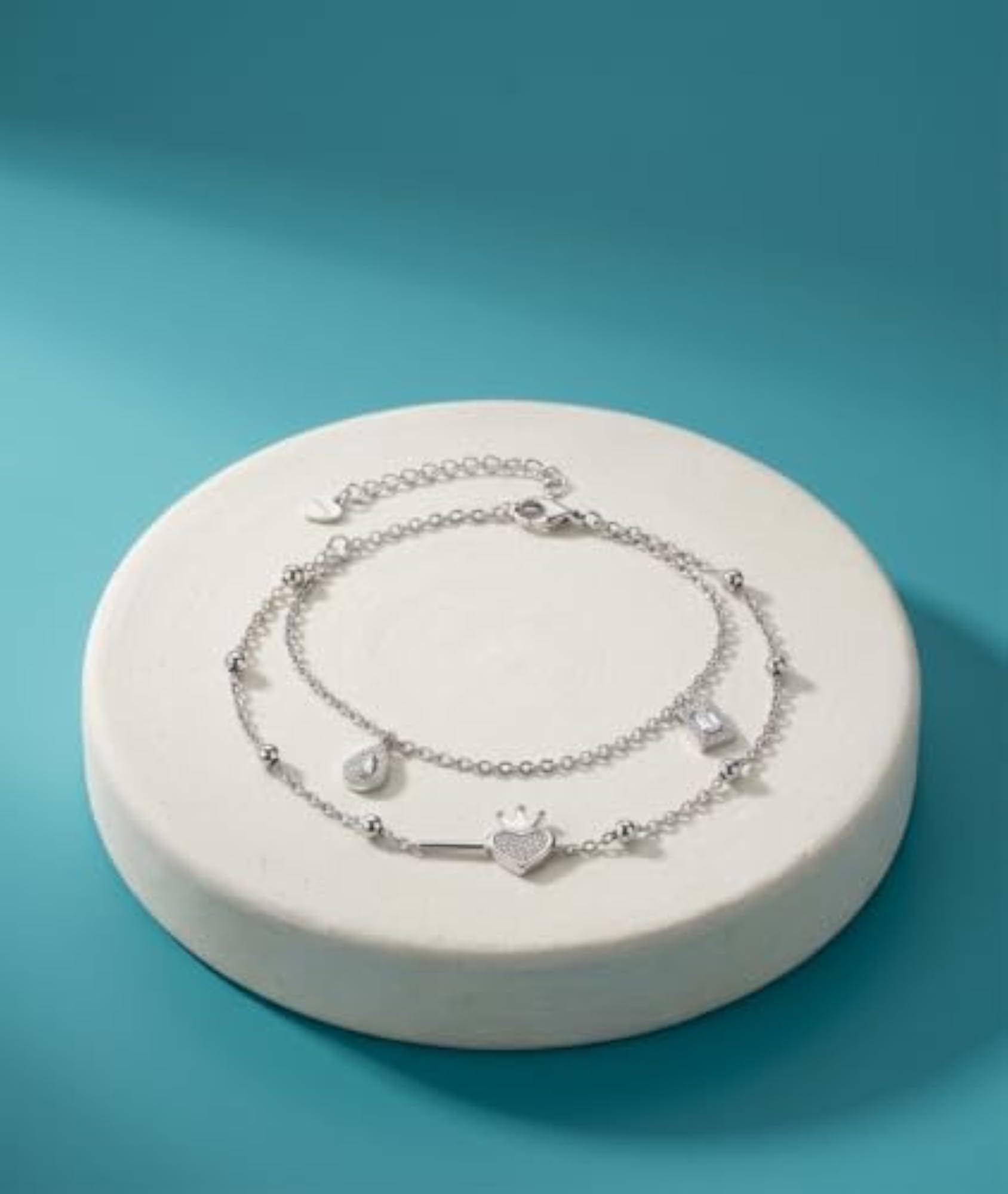 925 Sterling Silver Double Layer Charm Bracelet, Elegant Gift
