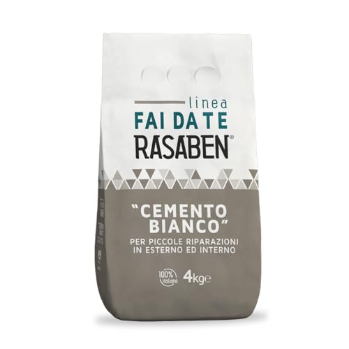 RASABEN -Cemento Bianco Legante per Piccole Riparazioni e Stuccature, Ottima Flessibilità e Aderenza, Colorabile con Pigmenti, Interno ed Esterno, 4kg