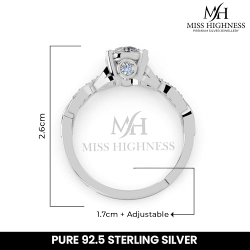Image of Miss Highness 925 Sterling Pure Silver Ring for Women, Solitaire Rings, Adjustable Size, Daily Wear Silver Jewellery with Certificate of Authenticity, Birthday, Anniversary, Gift for Wife & Girlfriend