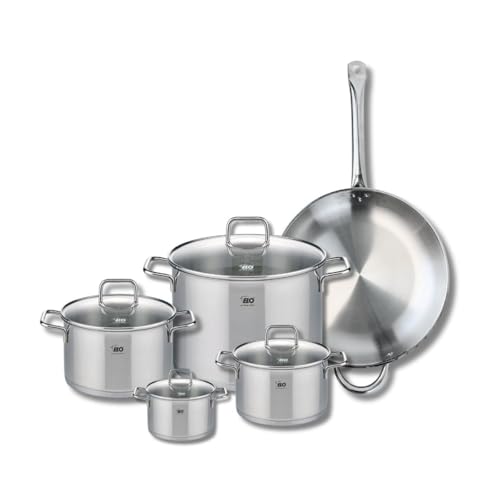 ELO 9501250 - Batería de cocina (5 piezas, juego de 1 sartén de 32 cm y 4 ollas 12, 16, 20 y 26 cm, Elo Profi Citrin, acero inoxidable, inducción