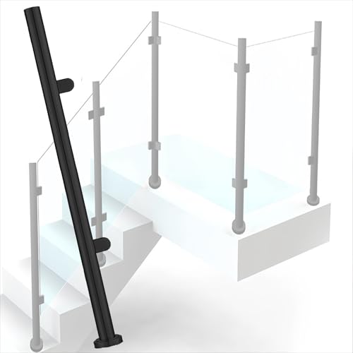 Gold Silver Black Deck Stairway Glass Fence Pole, Stainless Steel Glass Balustrade Railing Post, Outdoor Round Vitreous Railing System Post 24 28 32 36 40 48 in Height(C-Edge,Height 48in/120cm)