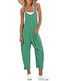 Lentta Women's Causal Jumpsuits V Neck Sleeveless Harem Overalls Stretchy Adjustable Strap Romper with Pockets(Green-XS)