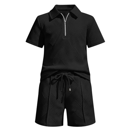 Ensemble garçon été short taille élastique et chemise zippée manches courtes