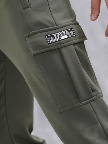 Image of WROGN Men's 320 GSM Cotton Blend Fleece Cargo Joggers | Multi Pocket Utility Design | Regular Fit