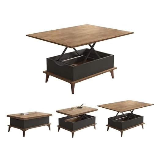 BERA DESIGN Extendable Dining Table 6-8 Seater, Lift Top Coffee Table, Extendable & Foldable Coffee Table Converts to Dining Table - 90x60x45cm with 3 Variable Height Level