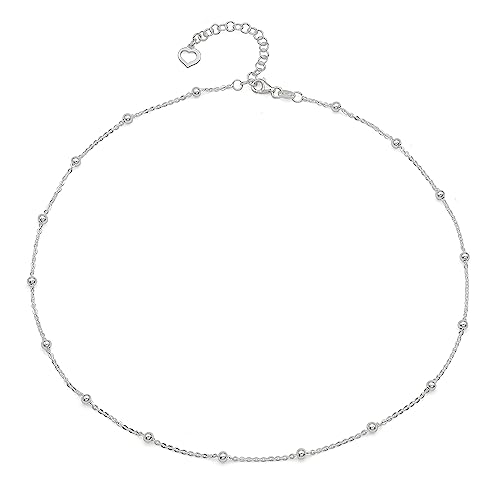 AKA Gioielli® - Collier Ras de cou Femme en Argent 925 Sterling - Chaîne avec Boules - Longueur réglable