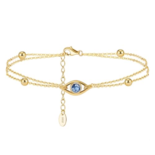 S925 Sterling Silver Double Strand Cubic Zirconia Evil Eye Bracelet Protection Jewelry For Women