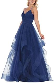 Vestido largo para dama de honor, con cuello en V, con tirantes delgados, para mujer, con purpurina, formal, para fiesta, ...