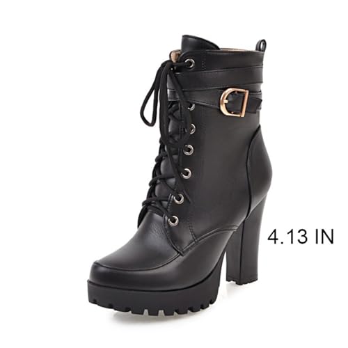 Image of FOREADA Goth Platform Heel Combat Boots Women Pearl Lace Victorian Booties