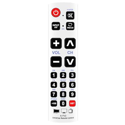 A-TV2 Universal TV Remote Control Large Button Controller Compatible with Vizio Panasonic Sanyo Samsung Toshiba Hisense Sony Philips Haier LG Sansui Sylvania Element Polaroid Emerson Dynex Insignia TV
