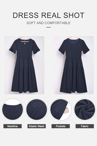 Image of STYLEWORD Womens Summer Casual Short Sleeve Flowy Midi Beach Dress