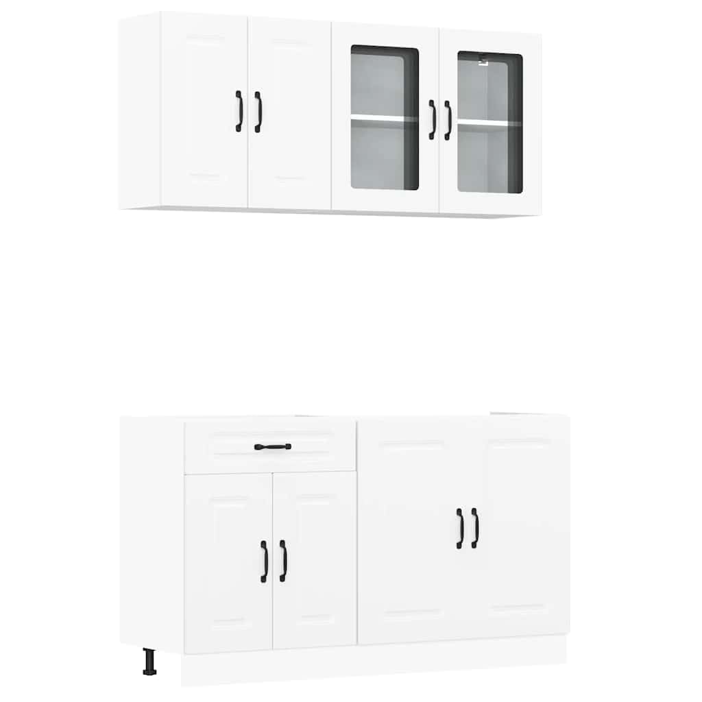 4-TLG. Küchenschrank-Set Kalmar in Weiß, Moderne Küchenzeile aus Holzwerkstoff, Kompakte Einbauküche mit Hängeschränken und Unterschränken für Viel Stauraum in Kleinen Küchen