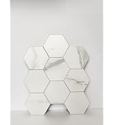COLAMO Luxury 10Pack Faux Stone Peel and Stick Hexagon Backsplash Tiles,Self Adhesive White Carra...