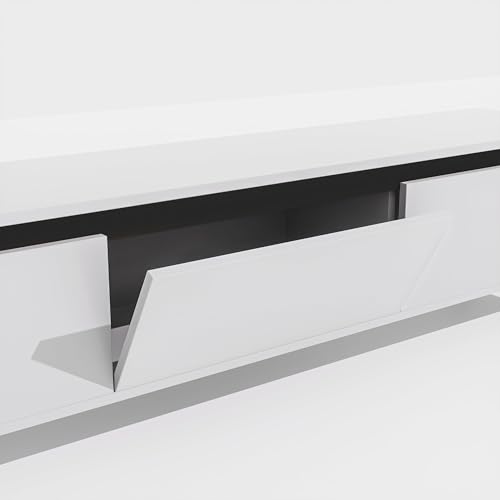 Image of DecorNation Nova Wooden TV Unit Stand (Large) - Modern Entertainment Table with 3 Closed Compartments for Living Room, Bedroom & Office (71 x 13.3 x 16.6 Inches, White Finish)