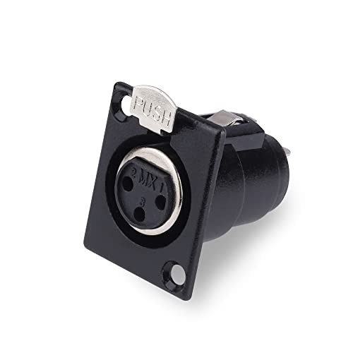 Image of MX 3 Pin XLR connector Microphone Connector pin Pure Copper Nickel Plated Pins1 for High Conductivity microphone cable connector PERENT (3 PIN PANEL MOUNTING BLACK COATED, Pack of 2, Female Connector)