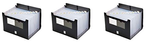 Smead Poly Desktop Expanding File, Alphabetic (A-Z) and Monthly (Jan.-Dec.) Colored Tab Inserts, 12 Pockets, Letter Size, Black (70845) (Pack of 3)