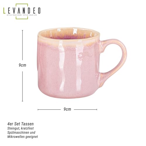 4er Set Steingut Becher 350ml Tasse Rosa Kaffeetassen Modern Design Küche Kaffeepott Teetasse