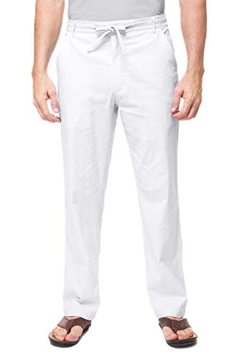 Janmid Men Casual Beach Trousers Linen Summer Pants White M #TOP3