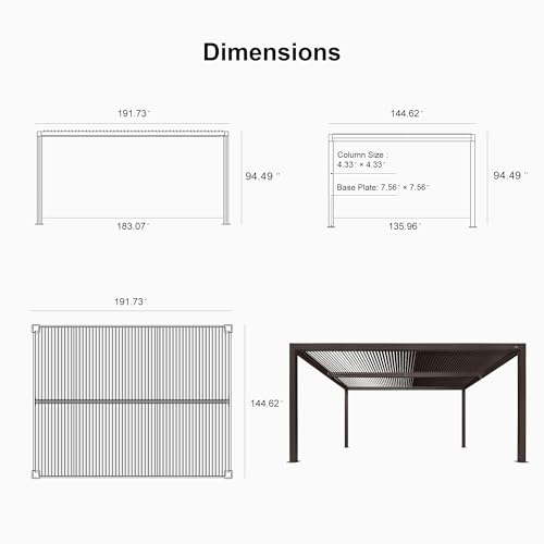 PURPLE LEAF Outdoor 12' × 16' Louvered Pergola with Roller Blinds and Patio Adjustable Aluminum Canopy Retractable Metal Roof for Deck Outside Backyard Hardtop Gazebo Sun Shade - Image 7